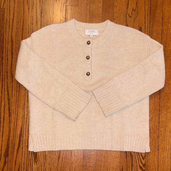 La Ligne Sweaters - La Ligne Cream Button-Placket Knit Pullover